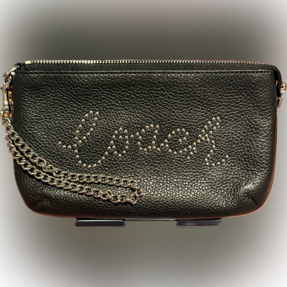 Coach Pebbled Leather - Studded Script wristlet